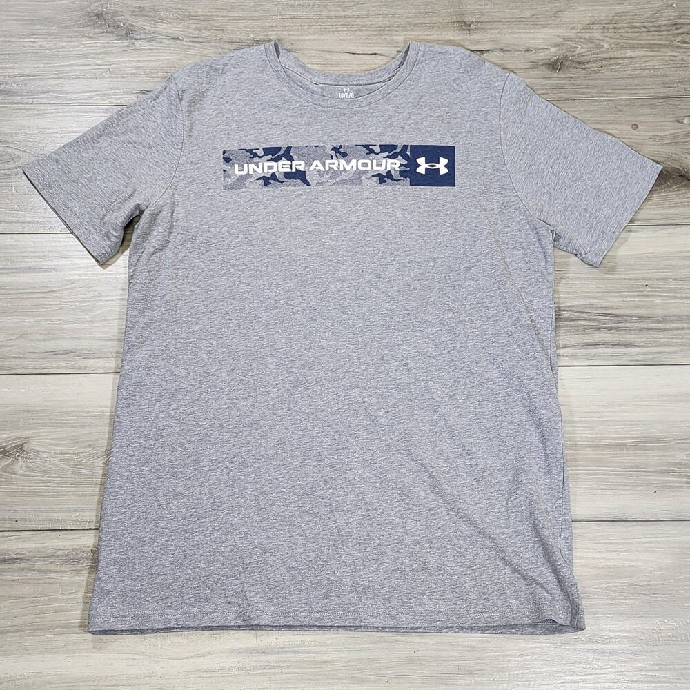 Under Armour T-Shirt Men's Large Gray Logo Camo Short Sleeve